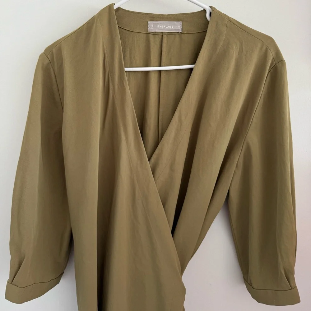 Everlane Japanese Goweave Wrap Dress In Olive Green Size 10 - Picture 7 of 7